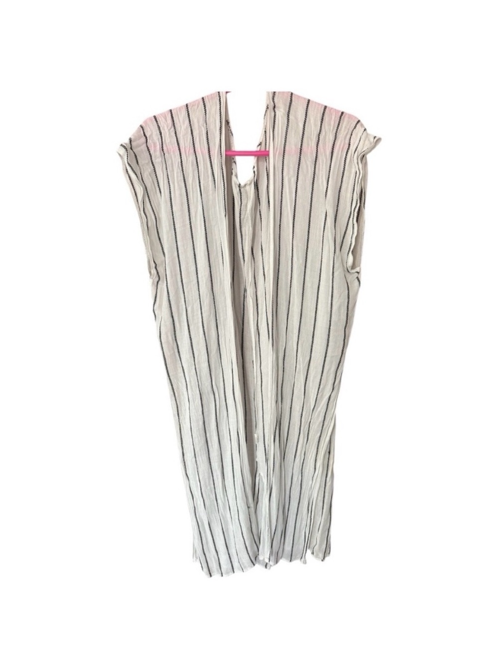Striped White & Black Long Kimono Cover-Up - Picture 3 of 3